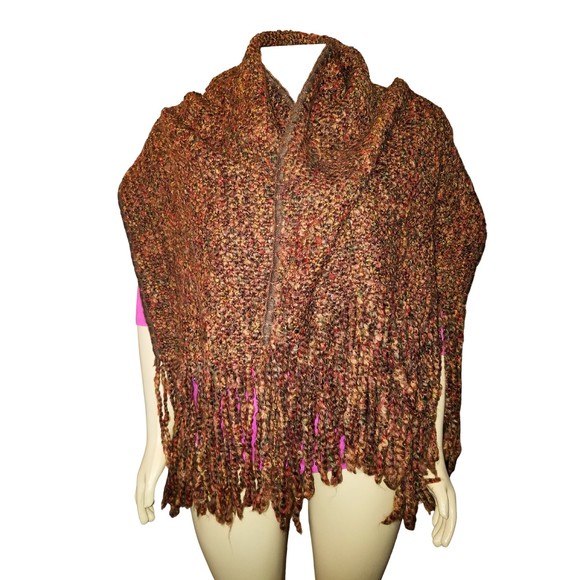 Kennebunk Weavers USA Brown Multicolor Wool Fringe Shawl Wrap Throw - Picture 1 of 3